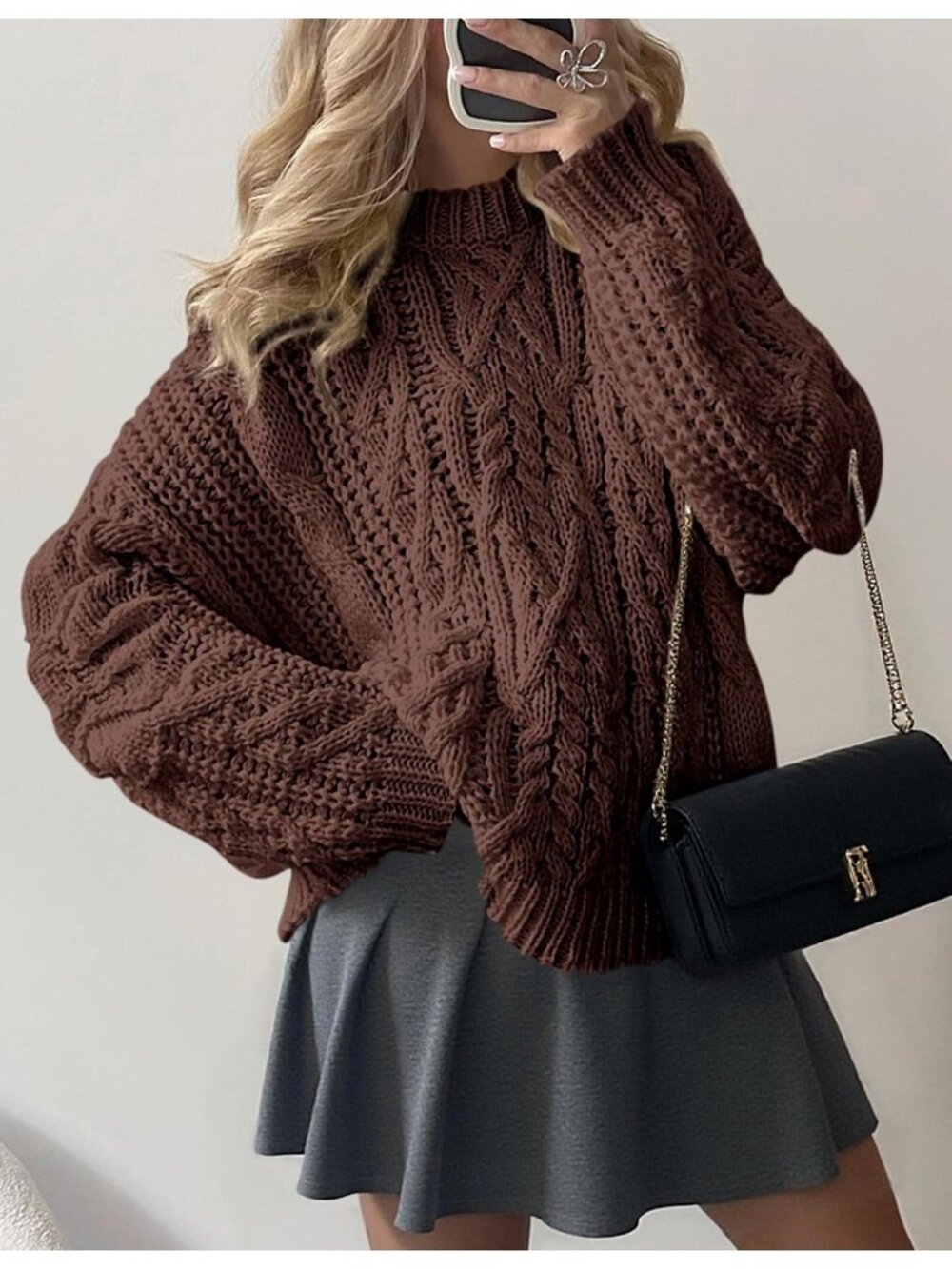 Women's Coffee Cozy Long Sleeve Loose Fitting Classic Crew Neck Fall Sweaters - Picture 4 of 6